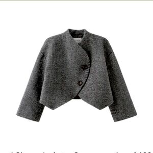 Gray Herringbone Cropped Jacket